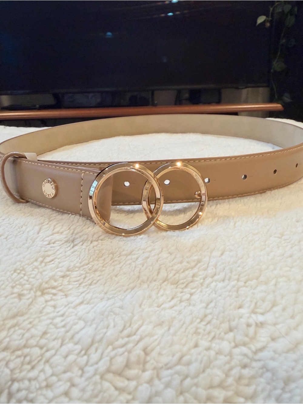 Vince Camuto Tan Belt with Double Ring Gold-Tone Buckle